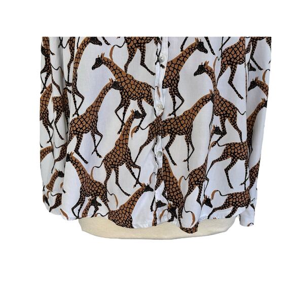 JANE + DELANCEY Giraffe Safari Button Down Long Sleeve Casual Retro Blouse Sz L - Picture 4 of 14